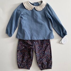 Edgehill Collection Girls Peter Pan Long Sleeve Top & Floral Pants Set Nwt